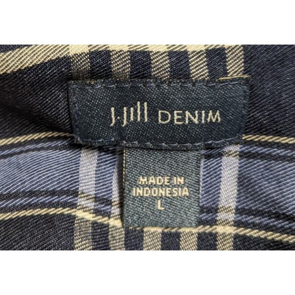 Women's J.JILL Denim Blue/White Plaid 3/4 Sleeve Viscose/Rayon Button-Up Shirt L - Picture 11 of 13